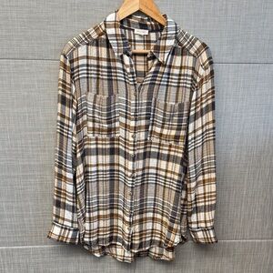 Pilcro Plaid Button-Front Shirt in Brown, Cream & Black